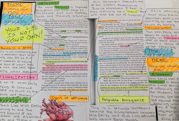 An annotated Never Let Me Go&nbsp;assignment by a LIFTED student. Photo: Annie McClanahan