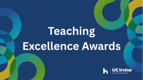 A blue background with text that reads "Teaching Excellence Awards"